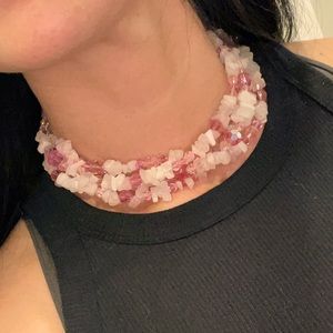 Saks Fifth Ave rose quartz and semi precious stone three layer necklace